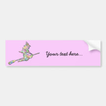 Pink Witch On Broom Bumper Sticker