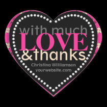 Pink with much Love & Thanks Love Heart Sticker stickers