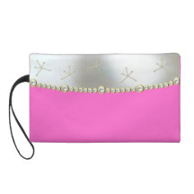 Pink With Silver and Pearls Wristlet Clutches