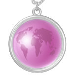 Pink World Globe Personalized Necklace