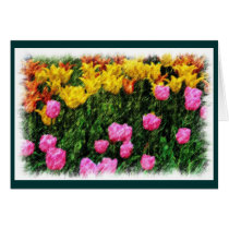Pink, Yellow and Orange Tulips Greeting Card