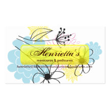 Pink Yellow Aqua Pastel Retro Floral Business Card Templates