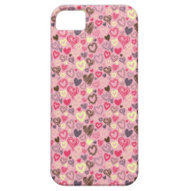 Pink Yellow Brown Heart Pattern iPhone 5 Case