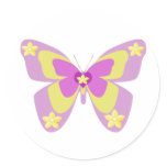 Pink & yellow Butterfly Round Stickers
