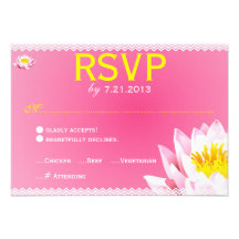 Pink & Yellow Chevron Lotus Flower RSVP Card Announcement