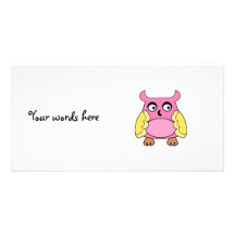 Pink yellow owl picture card