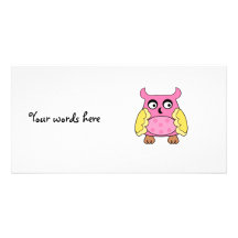 Pink yellow spotted owl photo card