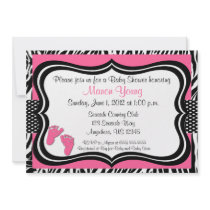 Pink Zebra Baby Feet Print Baby Shower Invitation