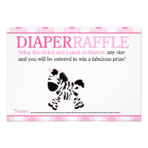 Pink Zebra Baby Shower Diaper Raffle Card