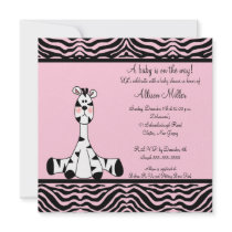Pink Zebra Baby Shower Invitation