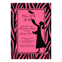 Pink Zebra Graduation Invitation Silhouette Grad