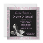 Pink Zebra High Heels Sweet 16 Party invitations