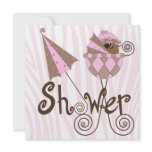 Pink Zebra Pink Brown Baby Girl Shower Custom Invitation