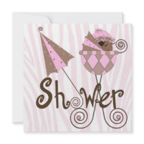 Pink Zebra Pink Brown Baby Girl Shower Custom Invitations