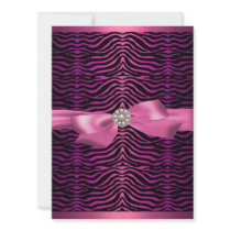 Pink Zebra Print & Bow Sweet16 Birthday Invite