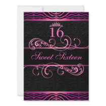 Pink Zebra Print & Swirl Sweet16 Birthday Invite