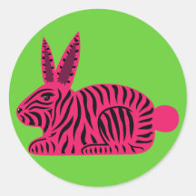 Pink Zebra Rabbit Round Sticker