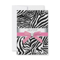 Pink Zebra RSVP Card Custom Invitation