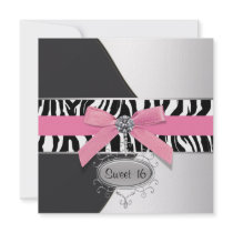 Pink Zebra Sweet 16 Birthday Party Custom Invitation