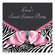 Pink Zebra Sweet 16 Birthday Party Custom Invitations