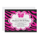 Pink Zebra Tween Birthday Party Invitation