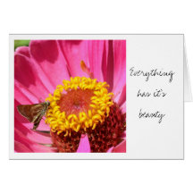 Pink Zinnia and Butterfly Macro Floral Card