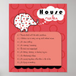 Pinkie Elephant House Rules Poster posters