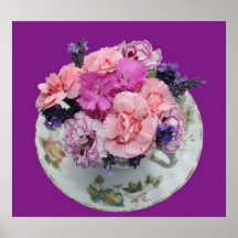 Pinks carnations in teacup print