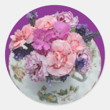 Pinks carnations in teacup sticker