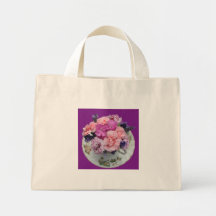 Pinks carnations in teacup tote bags