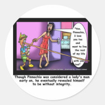 Pinnochio The Ladies Man Funny Cartoon Gifts Tees Round Sticker