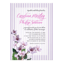 Pinstripe Lilac Branches Watercolor Floral Wedding Custom Invitation