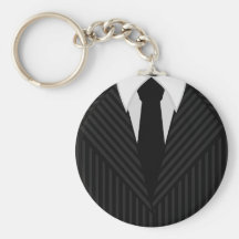 Pinstripe Suit and Tie Mens Classic Round Keychain