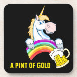 Pint of Gold at End of Rainbow (Plus Unicorn) Beverage Coasters