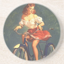 Pinup Beauty On Her Bike Drink Coasters