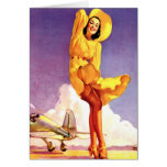 Pinup Girl at the Airport Greeting Cards