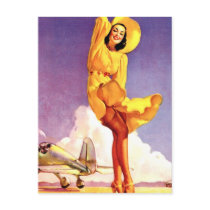Pinup Girl at the Airport Post Card