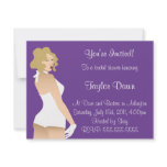 Pinup girl on purple bckgrnd bridal shower invit. invitations
