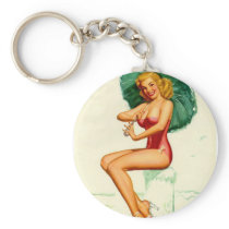Pinup Posing at the Beach Key Chain