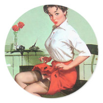 Pinup Secretary Round Sticker
