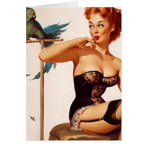Pinup With Parrot Card
