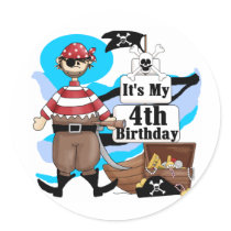 Pirate 4th Birthday Tshirts and Gifts Round Sticker