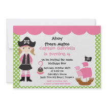 Pirate Ahoy Mates Birthday Party Invitation Girl