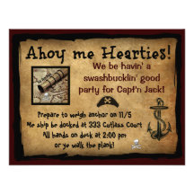 Pirate Ahoy Me Hearties! Party Invites