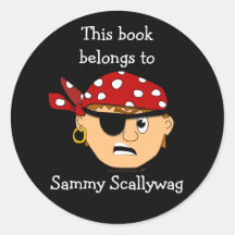 Pirate Boy Custom Bookplate Template for Kids Round Stickers