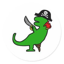 Pirate Dinosaur Round Sticker