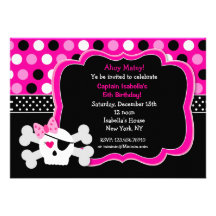 Pirate Princess Skull BIrthday Invitations