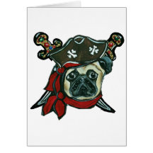 PIRATE PUG GREETING CARD