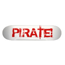 PIRATE! Red. Distressed Lettering. Custom Skateboard Decks
