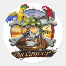 Pirate Scull and Parrots Round Sticker